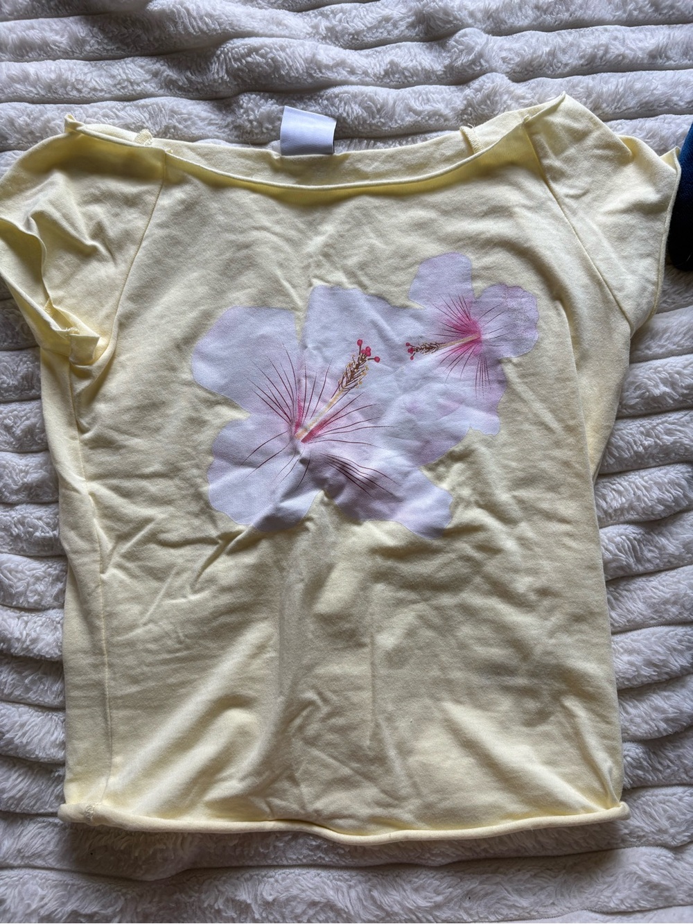 Harlow Yellow Tee with Pink & White Hibiscus Graphic